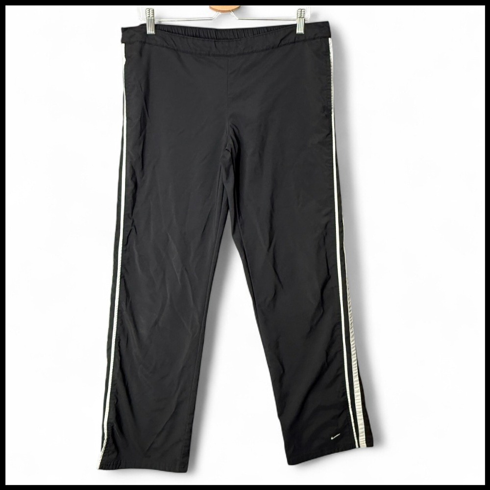 Vintage Nike Track Pants Black White Stripe Activewear Sporty Y2K Womens L 12 14